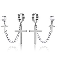 Fashion Black Silver Titanium Steel Chain Cross Geometric Earrings main image 4