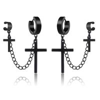Fashion Black Silver Titanium Steel Chain Cross Geometric Earrings main image 5