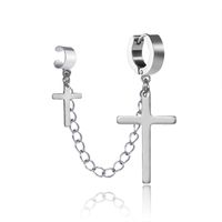 Fashion Black Silver Titanium Steel Chain Cross Geometric Earrings sku image 1