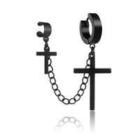 Fashion Black Silver Titanium Steel Chain Cross Geometric Earrings sku image 2
