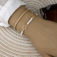 European And American Cross-border New Pearl Empty Five-pointed Star Two-piece Bracelet main image 1