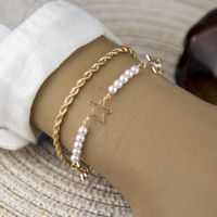 European And American Cross-border New Pearl Empty Five-pointed Star Two-piece Bracelet sku image 1