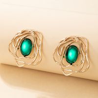 Korean Version Of The Simple Opal Pearl Earrings European And American Palace Style Earrings Female Temperament Retro Hong Kong Style Emerald Earrings sku image 3