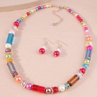 European And American Fashion All-match Colorful Pearl Crystal Beads Temperament Women&#39;s Necklace Earrings Set main image 1