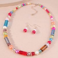 European And American Fashion All-match Colorful Pearl Crystal Beads Temperament Women&#39;s Necklace Earrings Set main image 3