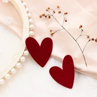 Autumn And Winter New Earrings Flocking Peach Heart Earrings Cute Simple Love-shaped Korean Fan Earrings Europe And The United States main image 6