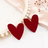Autumn And Winter New Earrings Flocking Peach Heart Earrings Cute Simple Love-shaped Korean Fan Earrings Europe And The United States sku image 1