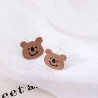 Silver Cute Bear Paint Dripping Oil Cartoon Earrings High-end Earrings Korean Autumn And Winter Models Bohemia main image 5