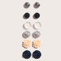 Fashion Jewelry Crystal Flower Stud Earrings Set 6 Pairs sku image 1