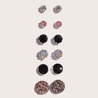 Fashion Jewelry 6 Pairs Crystal Stud Earrings Set sku image 1