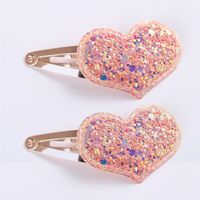 Set Of 2 Cute Heart-shaped Sequined Children&#39;s Hair Clips main image 3