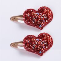Set Of 2 Cute Heart-shaped Sequined Children&#39;s Hair Clips main image 6