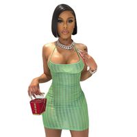 Pencil Skirt Sexy Commute Halter Neck Patchwork Straps Net Yarn Solid Color Short Mini Dress main image 6