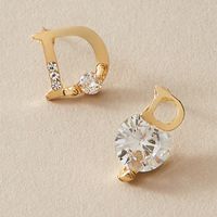 Fashion Jewelry Popular Asymmetric Rhinestone Zircon D Stud Earrings main image 3
