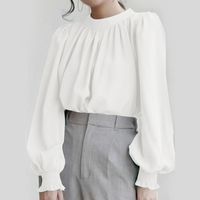 Shirt 2022 New European And American Cross-border Women&#39;s Long-sleeved Shirt Female Commuter Hong Kong Style Bow Lantern Sleeve Shirt sku image 22