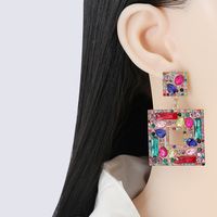 Neue Quadratische Hohle Hängende Ohrringe Des Geometrischen Farbdiamanten main image 1