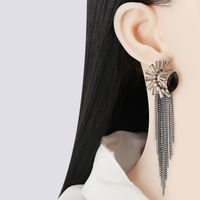 New Geometric Black Tassel Rhinestone Earrings main image 3