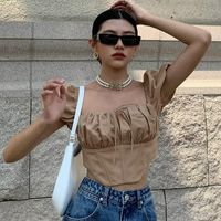Camiseta De Manga Corta Con Cremallera Y Espalda Descubierta Informal Con Costuras A La Moda Para Mujer main image 3