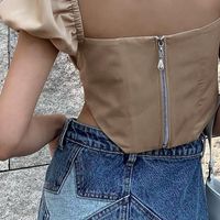 Women's New Fashion Stitching Casual Backless Zipper Short Sleeve T-shirt Top Women main image 8