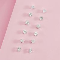 Fashion Jewelry Geometric Triangle Square Star Real Zircon Stud Earrings Set Of 6 Pairs sku image 1