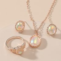 Fashion Jewelry Oval Fluorescent Gemstone Stud Earrings Necklace Ring Set main image 3