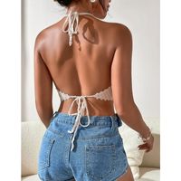 New Fashion Women's Summer Tie Halter Crocheted Cutout Sling Top main image 7