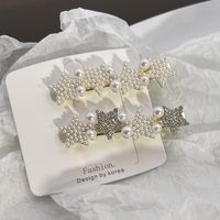 Pearl Five-pointed Star Alloy Side Clip Sweet Rhinestone Hairpin Headdress main image 5