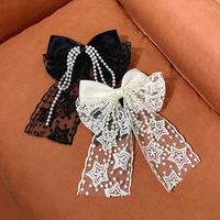 Fashion Black And White Lace Bow Star Hairpin Handmade Lock Edge Barrettes main image 3