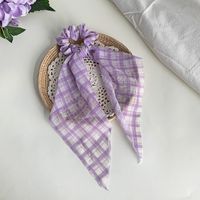 Fashion Purple Floral Female Streamer Hair Rope Bow Headdress Hair Rubber Band sku image 2