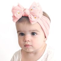 Simple Solid Color Double Bow Children Small Daisy Flower Nylon Headband main image 5