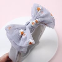 Simple Solid Color Double Bow Children Small Daisy Flower Nylon Headband main image 3