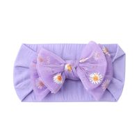 Simple Solid Color Double Bow Children Small Daisy Flower Nylon Headband sku image 5
