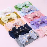 Simple Solid Color Double Bow Children Small Daisy Flower Nylon Headband sku image 2