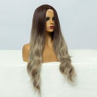Women's Mid-seam Hand-woven Long Curly Hair Chemical Fiber Mid-length Gradient Color Wig Head Cover main image 4