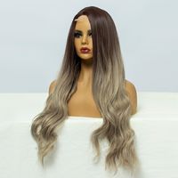Women's Mid-seam Hand-woven Long Curly Hair Chemical Fiber Mid-length Gradient Color Wig Head Cover main image 5