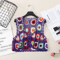Women's Sleeveless T-shirts Hollow Out Ethnic Style Color Block main image 4