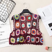 Women's Sleeveless T-shirts Hollow Out Ethnic Style Color Block main image 5