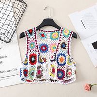 Women's Sleeveless T-shirts Hollow Out Ethnic Style Color Block main image 6