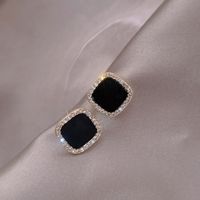 Fashion Ornament Rhinestone Inlaid Square Alloy Stud Earrings main image 1