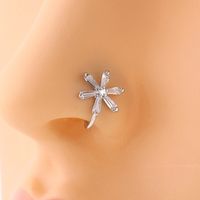Personality Classic Punch-free Hand-inlaid Geometric Petal Zircon Copper Nose Ring main image 5