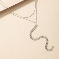 Fashion Diamond Tassel Double Layer Pearl Necklace main image 5