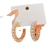 Fashion Elegant Pearl Diamond Inlaid C-shaped Earrings Stud Earrings main image 2