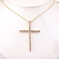 Hip Hop Style Cross Copper Inlaid Color Zircon Pendant Necklace main image 3