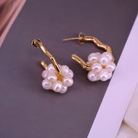 Retro Natural Freshwater Pearl Copper Gold Plated C-shaped Earrings main image 1
