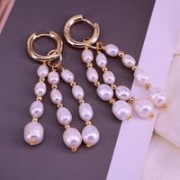 Fashion Creative Copper Gold Plated Circle Pearl Tassel Earrings main image 1