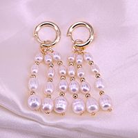 Fashion Creative Copper Gold Plated Circle Pearl Tassel Earrings main image 4