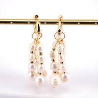 Fashion Creative Copper Gold Plated Circle Pearl Tassel Earrings main image 3