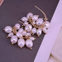 Simple Style Copper 18k Gold-plated Pearl Pendant Earrings main image 5