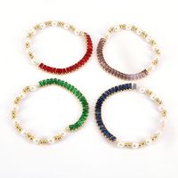 New Style Copper Gold Plated Inlaid Color Zircon Pearl Bracelet main image 5