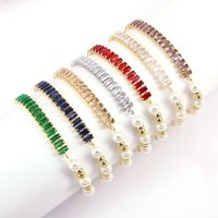 New Style Copper Gold Plated Inlaid Color Zircon Pearl Bracelet main image 4